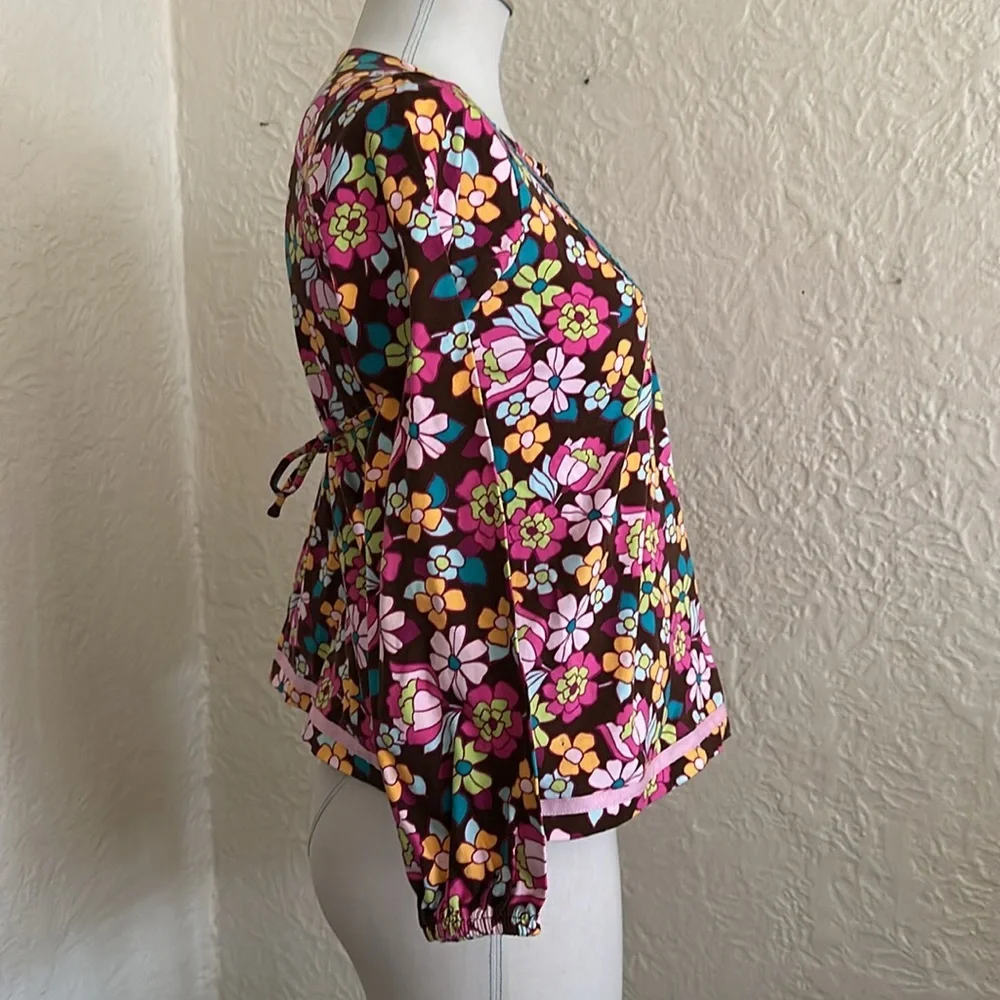 Hanna Andersson Floral Long Sleeve Trapeze Top Shirt Brown Pink Orange Blue 10